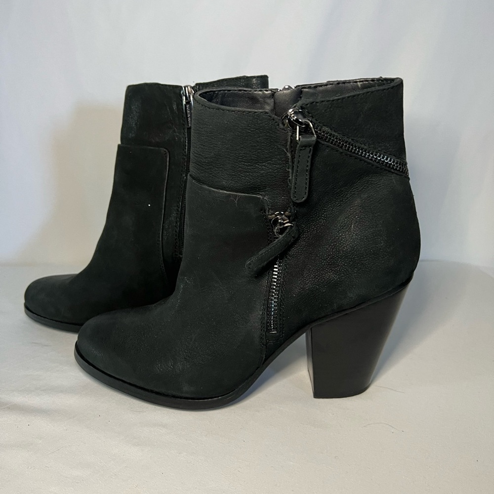 Black, leather, zip block heel ankle boots